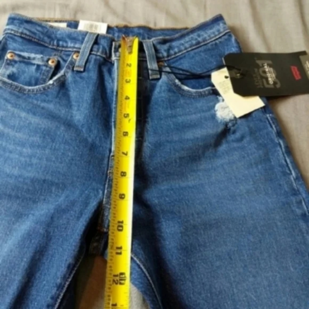 Levi's 501 Crop High Rise Denim Jeans Charleston Fun Mom 90s Straight Leg - Picture 7 of 10